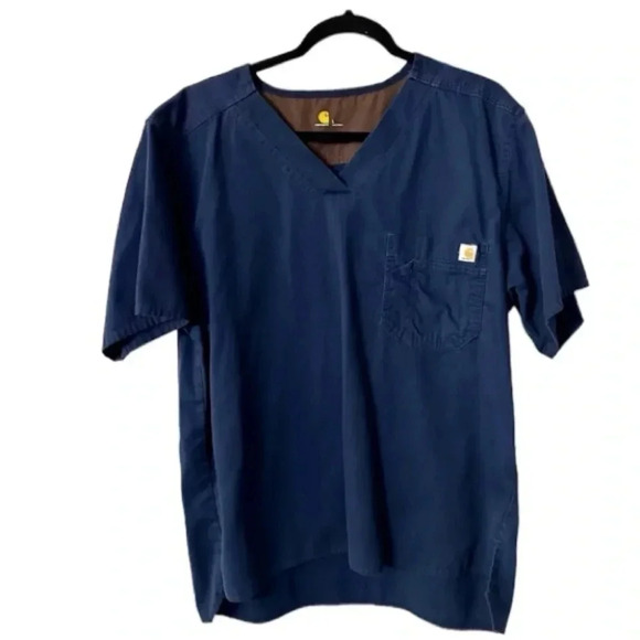 Carhartt Men's Ripstop Utility Top Short Sleeve Navy Blue One Pocket Size L GUC - Picture 1 of 7